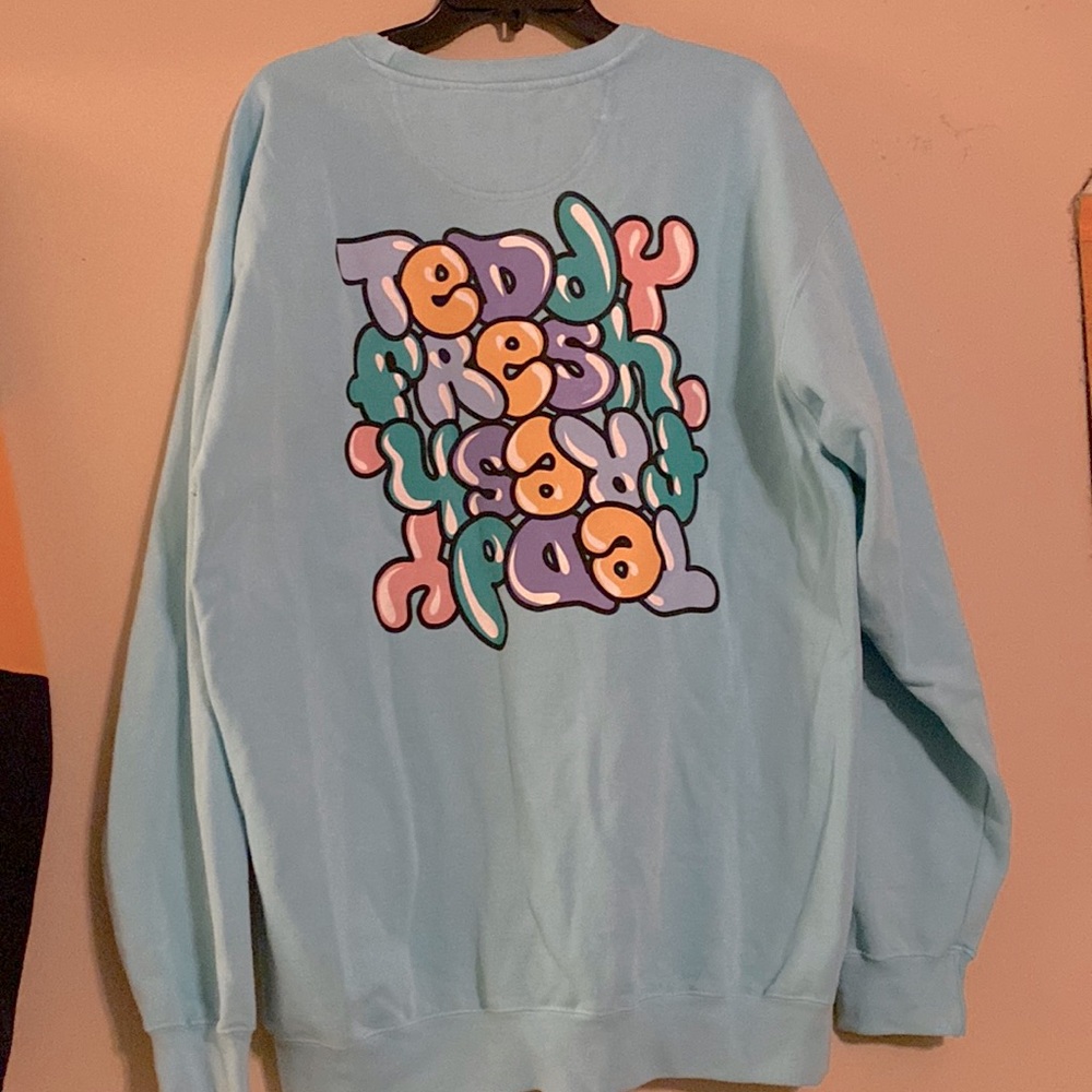 Teddy Fresh Blue Crewneck Sweatshirt Bubble logo design